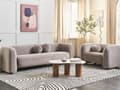 Miniatyrbilde 2 av 11: 3-seters Sofa Taupe Fløyel Stoff Myk Nubby med Ekstra Kasteputer Retro Glam Art Dekor Stil