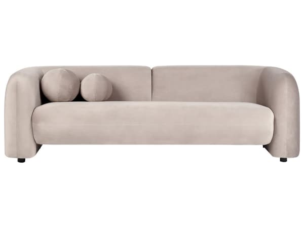 3-seters Sofa Taupe Fløyel Stoff Myk Nubby med Ekstra Kasteputer Retro Glam Art Dekor Stil