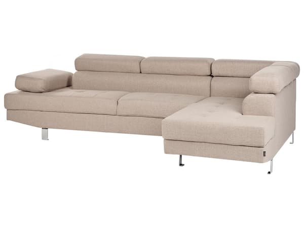 Hörnsoffa i Beige tyg L-formad Justerbara Nackstöd och Armstöd