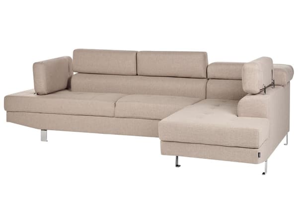 Hörnsoffa i Beige tyg L-formad Justerbara Nackstöd och Armstöd