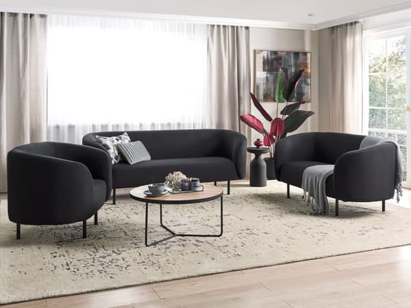 2-seters Sofa Svart Polyester Stoff Myke Svarte Ben Retro Glam Art Dekor Stil