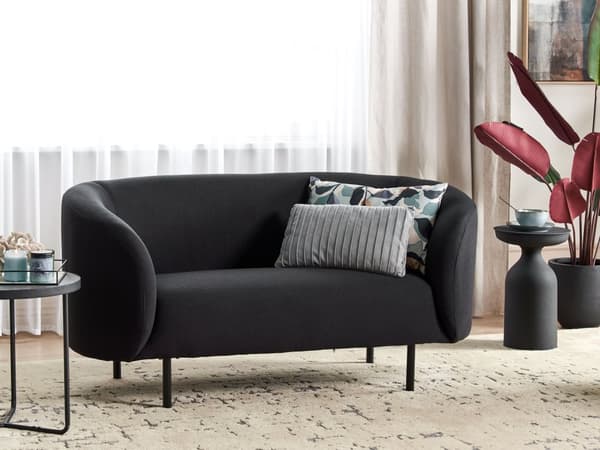2-seters Sofa Svart Polyester Stoff Myke Svarte Ben Retro Glam Art Dekor Stil