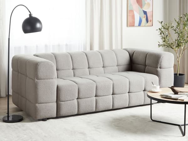 3-seters Sofa Grå Boucle Stoff Polstring Svarte Ben 3 Seter Tykt Polstret Moderne Stil Stue Møbler