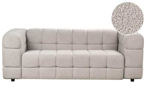 3-seters Sofa Grå Boucle Stoff Polstring Svarte Ben 3 Seter Tykt Polstret Moderne Stil Stue Møbler