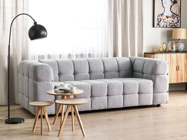 3-seters Sofa Grått Stofftrekk Svarte Ben 3 Seter Tykt Polstret Moderne Stil Stue Møbler
