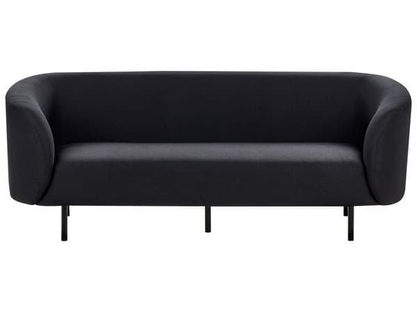 Stue Sett Svart Stoff Mykt Nubby Svart Ben 3 Seter Sofa Loveseat Lenestol Retro Glam Art Dekor Stil