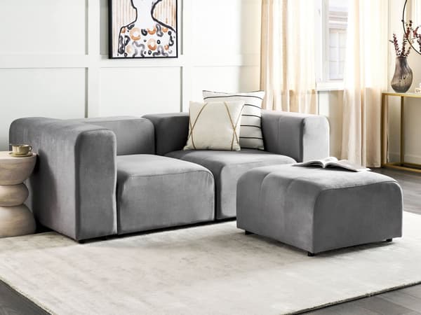 2 seters Modulær Sofa med Ottoman Grå Fløyel Seksjonssofa Sofa med Svarte Ben Moderne Stue
