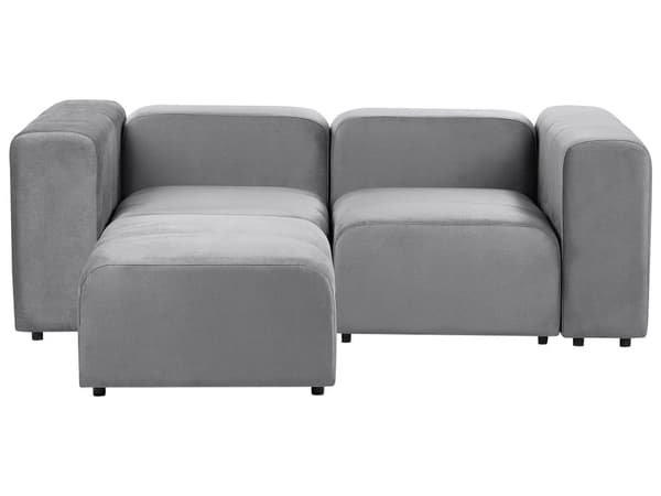 2 seters Modulær Sofa med Ottoman Grå Fløyel Seksjonssofa Sofa med Svarte Ben Moderne Stue