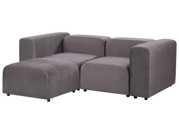 Soffa med Fotpall 2-sits Modulär Mörkgrå Sammet Sektionssoffa med Svarta Ben Modernt Vardagsrum