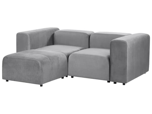 Soffa med Fotpall 2-sits Modulär Grå Sammet Sektionssoffa med Svarta Ben Modernt Vardagsrum