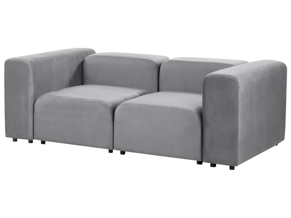 Soffa 2-sits Modulär Grå Sammet Sektionssoffa med Svarta Ben Modernt Vardagsrum