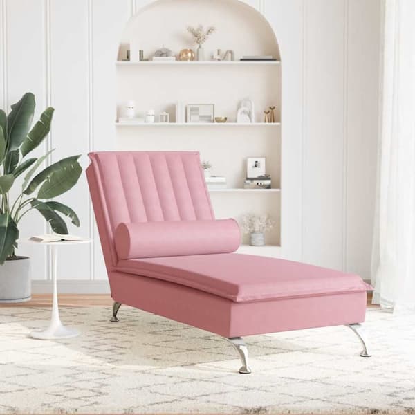 vidaXL Massageschäslong med bolster rosa sammet