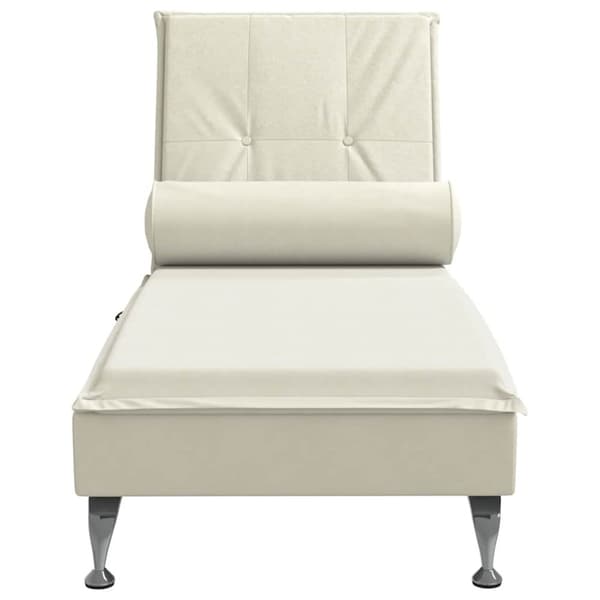 vidaXL Massageschäslong med bolster gräddvit sammet