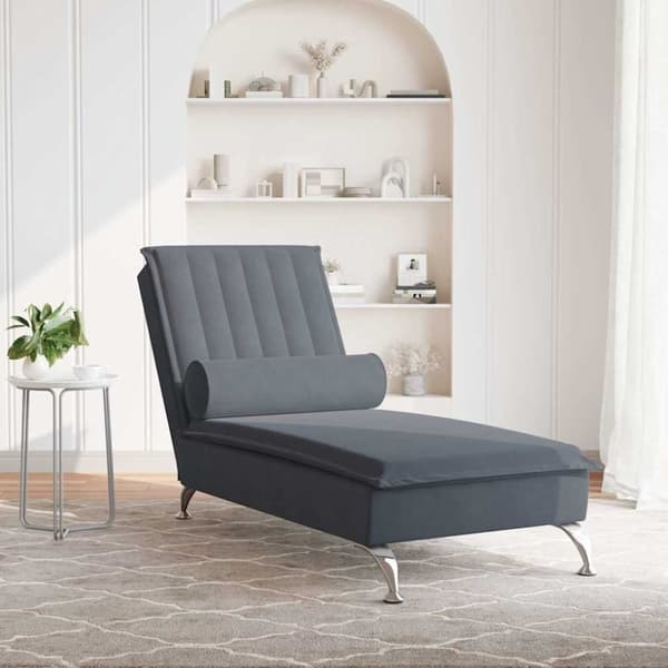 vidaXL Massageschäslong med bolster mörkgrå sammet