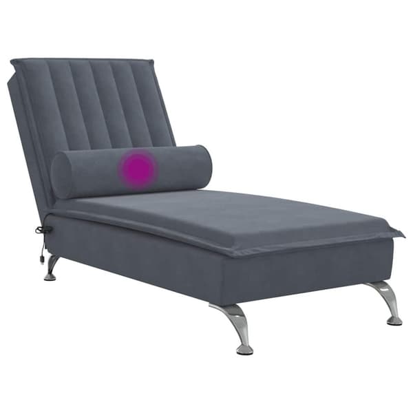 vidaXL Massageschäslong med bolster mörkgrå sammet