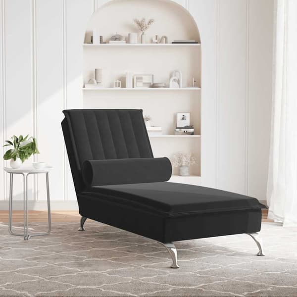 vidaXL Massageschäslong med bolster svart sammet