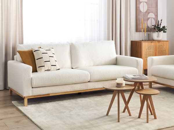 3-seters Sofa Hvit Kremfarget Boucle Kordfløyel Lyse treben Stue Moderne stil