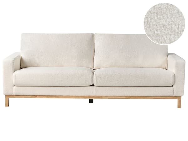 3-seters Sofa Hvit Kremfarget Boucle Kordfløyel Lyse treben Stue Moderne stil