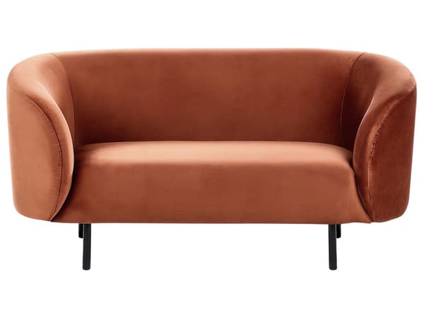 2-seters Sofa Oransje Fløyelsstoff Myk Buet Design Svarte Ben Moderne Kunst Dekor Stil