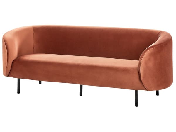 3-seters Sofa Oransje Fløyel Stoff Myk Buet Design Svarte Ben Moderne Kunst Dekor Stil