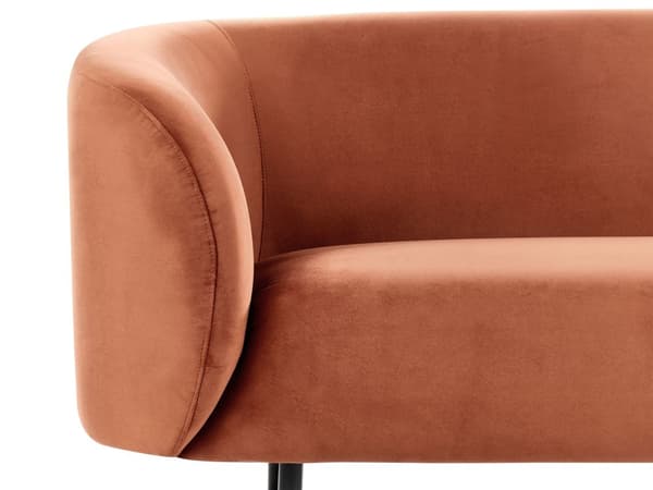 3-seters Sofa Oransje Fløyel Stoff Myk Buet Design Svarte Ben Moderne Kunst Dekor Stil