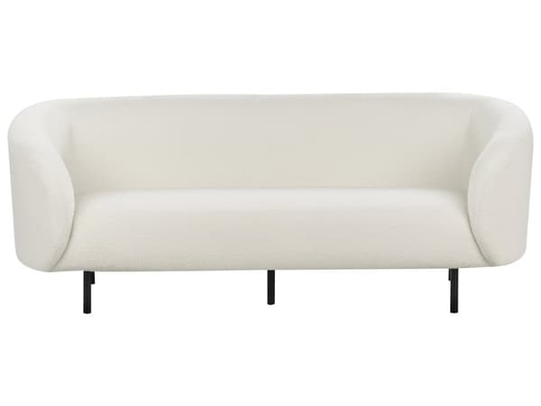 Soffa Vit Boucle Tyg 3-sits Mjuk Nubby Guld Ben Retro Glam Art Decor Style