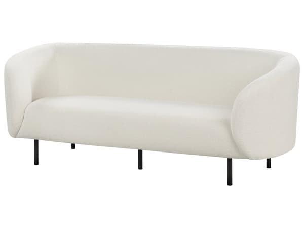 Soffa Vit Boucle Tyg 3-sits Mjuk Nubby Guld Ben Retro Glam Art Decor Style