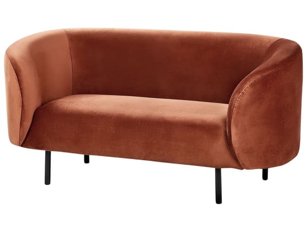 Soffa 2-sits Orange Sammet Mjuk Texturerad Rundad Design Svarta Ben Modern Konst Dekor Stil