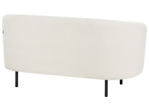 Soffa 2-sits Vit Bouclé Tyg Mjukt Noppig Svarta Ben Retro Glam Klassisk Art Déco Vardagsrum Bibliotek
