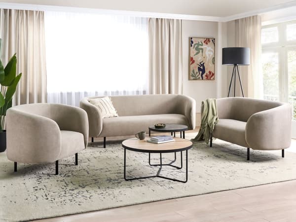 Sofa Taupe Polyester 3 Personers Tyk Polstret Dyb Blød Stofsofa til Stuen Moderne Inspiration Stue Møbel Klassisk