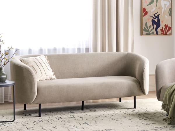 Sofa Taupe Polyester 3 Personers Tyk Polstret Dyb Blød Stofsofa til Stuen Moderne Inspiration Stue Møbel Klassisk