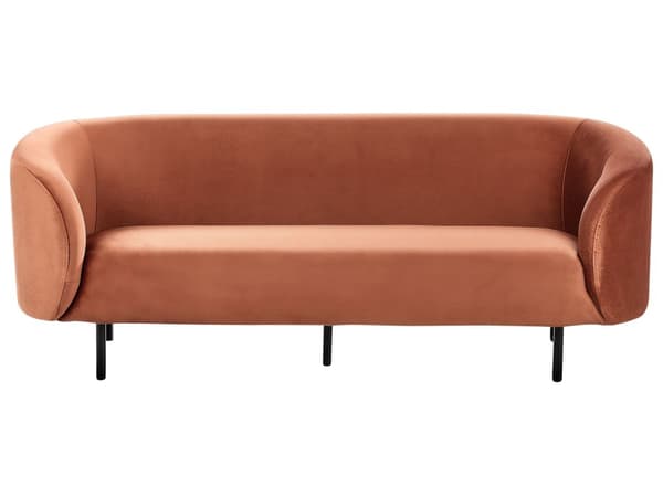 Sofa Orange Velour 2 Personers Tyk Polstret Dyb Blød Stofsofa til Stuen Moderne Inspiration Stue Møbel Klassisk