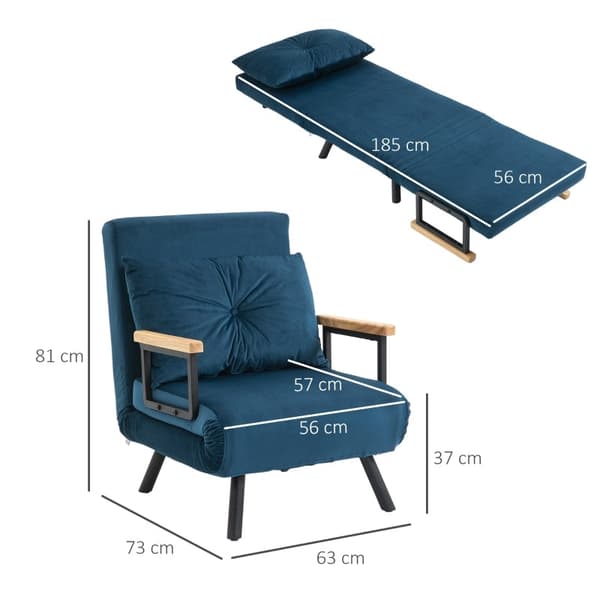 Rootz-rentotuoli - Lepotuoli - Lukutuoli - 5-tasoinen säädettävä selkänoja - Lisätyyny - Teräsrunko - 63W x 73D x 81K cm (sohva) / 185L x 63D x 26K cm