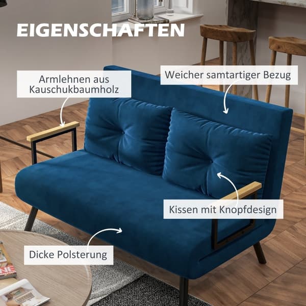 Rootz 2-personers fløjlssovesofa - sovesofa - sovesofa - Justerbart ryglæn - Forbedret komfort - 102 cm x 73 cm x 81 cm - Stålramme