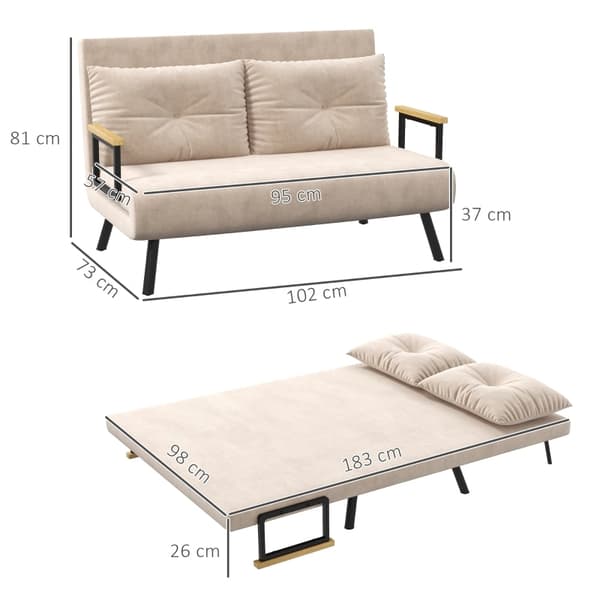 Rootz 2-sits sammetsbäddsoffa - bäddsoffa - bäddsoffa - justerbart ryggstöd - plysch vaddering - 102 cm x 73 cm x 81 cm (soffa) / 183 cm x 98,5 cm x 2