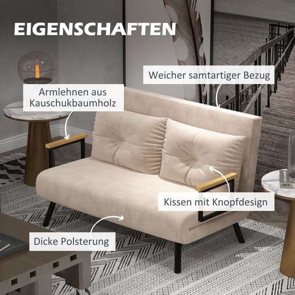 Rootz 2-sits sammetsbäddsoffa - bäddsoffa - bäddsoffa - justerbart ryggstöd - plysch vaddering - 102 cm x 73 cm x 81 cm (soffa) / 183 cm x 98,5 cm x 2