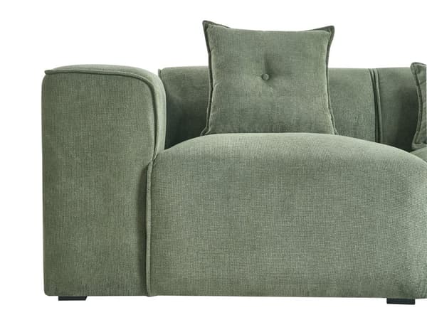 Hjørnesofa mørkegrøn chenille 3 sæder venstre hånd ekstra spredte puder moderne stue