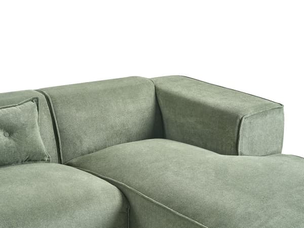 Hjørnesofa mørkegrøn chenille 3 sæder venstre hånd ekstra spredte puder moderne stue