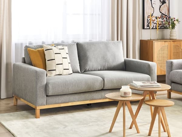 Sofa Grå Polyester 2 Personers Tyk Polstret Dyb Blød Stofsofa til Stuen Moderne Inspiration Stue Møbel Klassisk