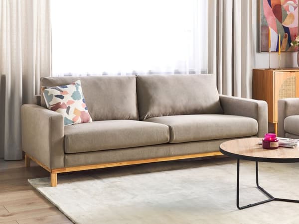 Sofa Taupe Polyester 3 Personers Tyk Polstret Dyb Blød Stofsofa til Stuen Moderne Inspiration Stue Møbel Klassisk
