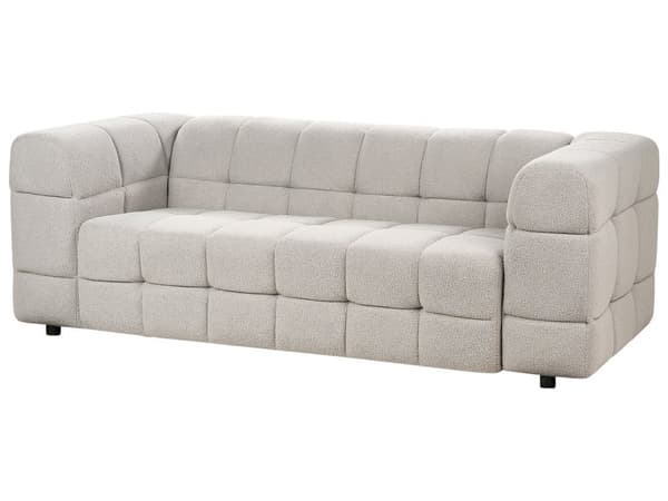 Soffa 3-sits Grå Bouclé Tyg Klädsel Svarta Ben Tjockt Vadderad 3-sits Vardagsrumsmöbler Modern Stil