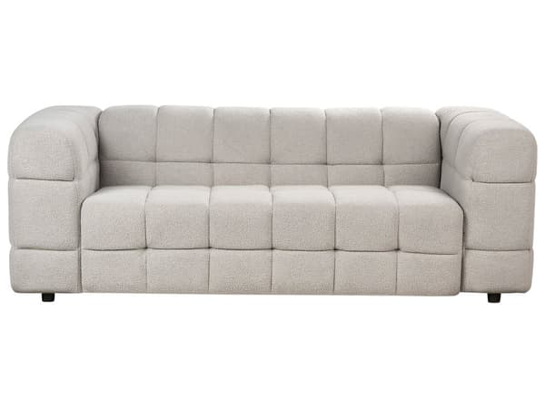 Soffa 3-sits Grå Bouclé Tyg Klädsel Svarta Ben Tjockt Vadderad 3-sits Vardagsrumsmöbler Modern Stil