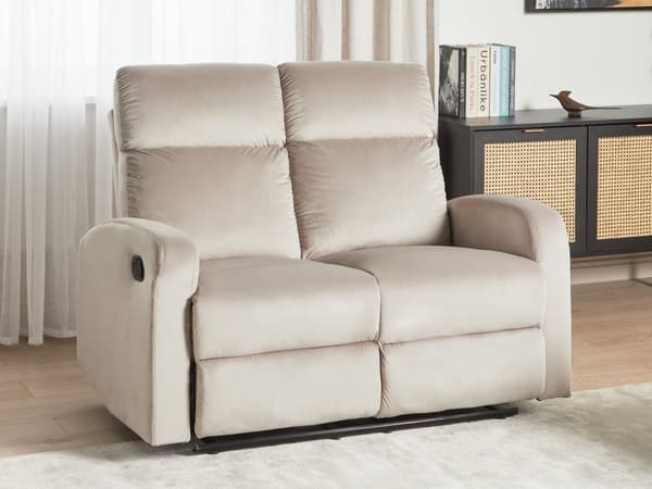 Manuell liggesofa Beige fløyelspolstret 2-seters sofa med moderne design Relax-funksjon