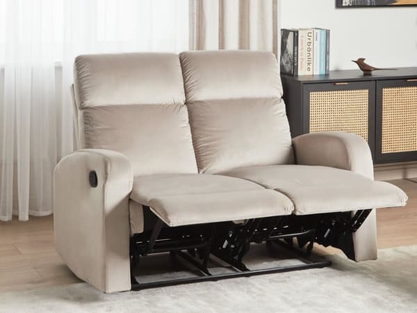 Manuell liggesofa Beige fløyelspolstret 2-seters sofa med moderne design Relax-funksjon