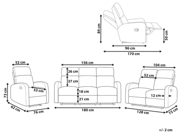 Manuell Hvilesofa-sofasett Beige fløyelspolstret 3 og 2 seters lenestol Sofa Moderne design Slapp av funksjon