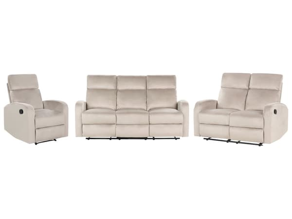 Manuell Hvilesofa-sofasett Beige fløyelspolstret 3 og 2 seters lenestol Sofa Moderne design Slapp av funksjon