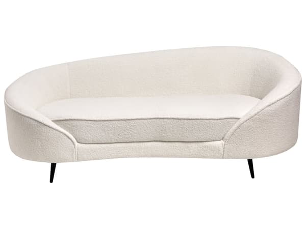 Sofa Hvit Boucle Glamour Buet Retro 3-seter med Ben Gull Metall