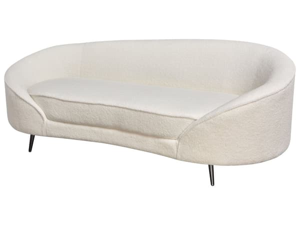 Sofa Hvit Boucle Glamour Buet Retro 3-seter med Ben Gull Metall