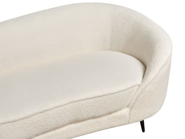 Sofa Hvit Boucle Glamour Buet Retro 3-seter med Ben Gull Metall