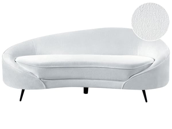 Sofa Hvit Boucle Glamour Buet Retro 3-seter med Ben Gull Metall
